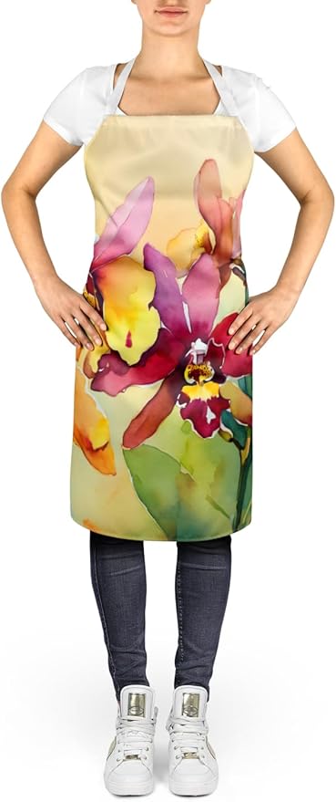 Caroline's Treasures Orchids in Watercolor Apron Cooking Kitchen Server Baking Crafts Gardening for Adult Women Men, Unisex, Large, Multicolor