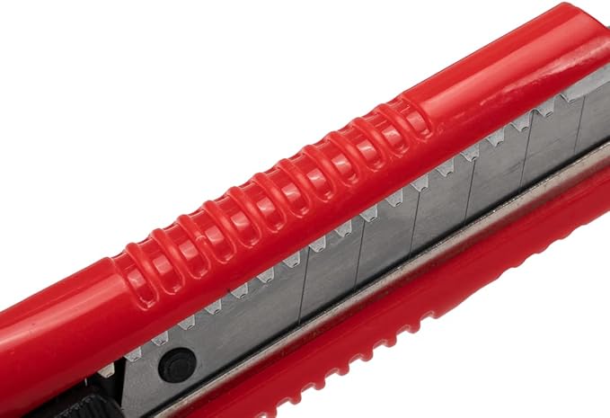 Handy Tek 6.5 Inch Utility Knives, 4 Anti-Slip Box Knives - Heavy Duty, Retractable, Red Plastic Box Cutters, Built-In Lock, Sharp Blade - Restaurantware
