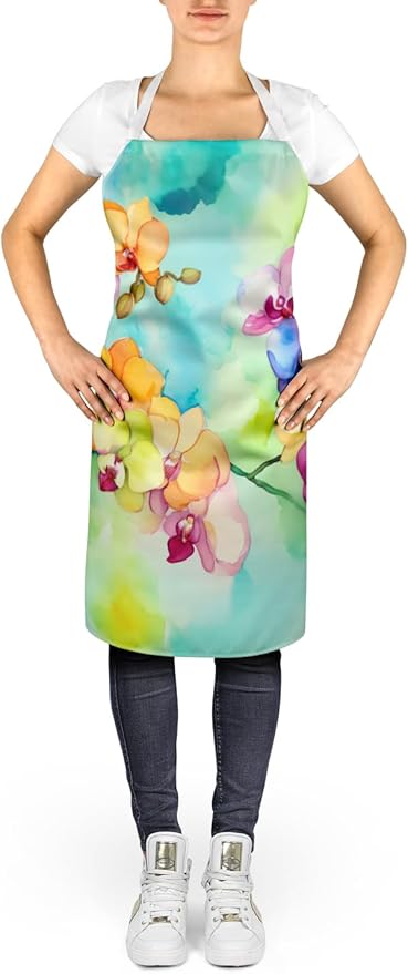 Caroline's Treasures Orchids in Watercolor Apron Cooking Kitchen Server Baking Crafts Gardening for Adult Women Men, Unisex, Large, Multicolor