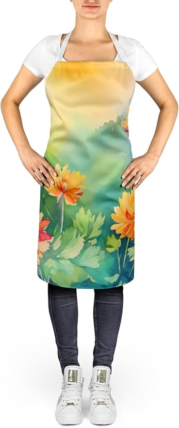Caroline's Treasures Chrysanthemums in Watercolor Apron Cooking Kitchen Server Baking Crafts Gardening for Adult Women Men, Unisex, Large, Multicolor