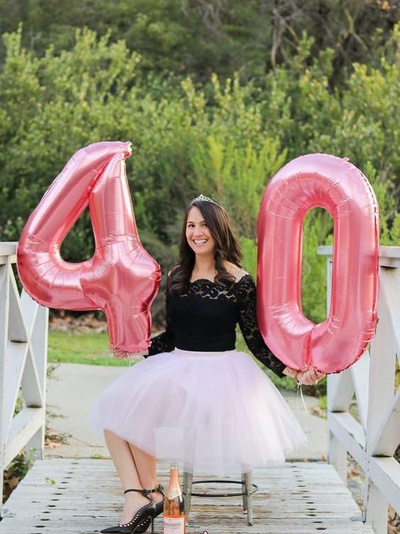 Number Balloons 40 Inch, 24 Big Balloons Number, Pearl Pink 42 Happy Birthday Decorations for Women Men, Digital Ballon for Wedding Party