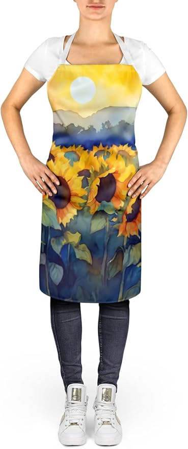 Caroline's Treasures Sunflowers in Watercolor Apron Cooking Kitchen Server Baking Crafts Gardening for Adult Women Men, Unisex, Large, Multicolor