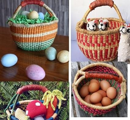 Children's Mini Bolga 7"- 9" Across African Bolga Ghana Basket Fair Trade toys Easter Eggs basket (COLORS VARY) 1 EA
