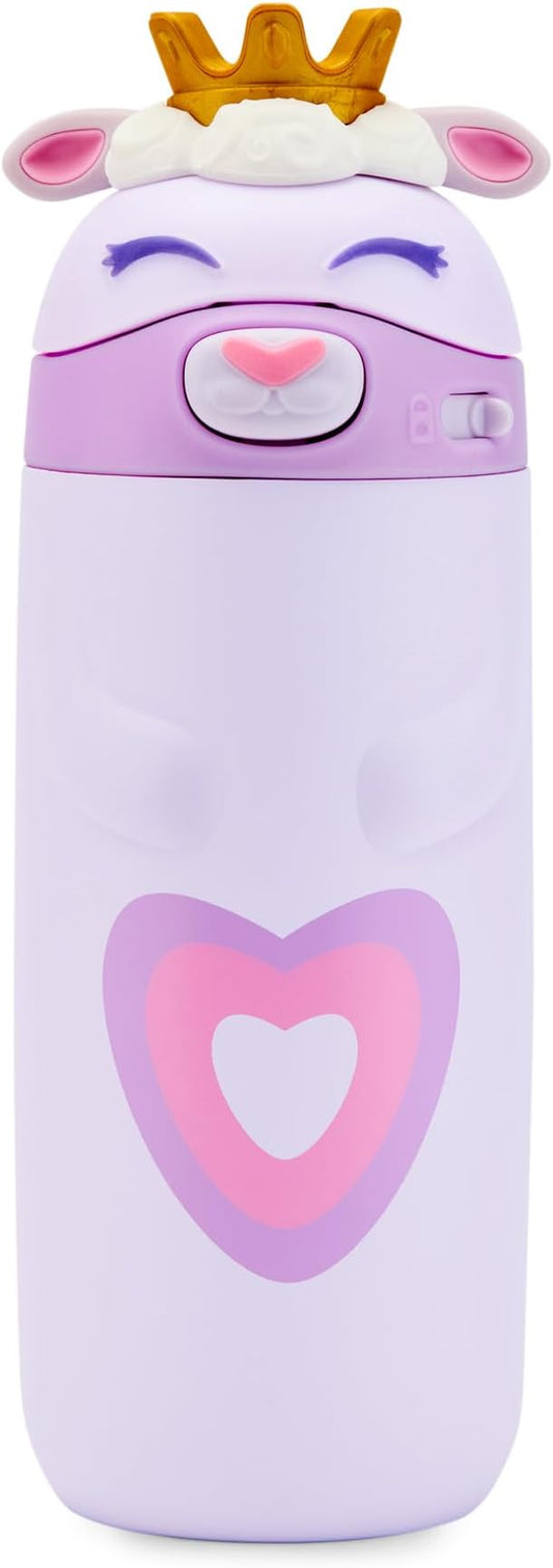 Ello Ellies 12oz Vacuum Insulated Stainless Steel Kids Water Bottle with Straw and Built-in Carrying Handle and Leak-Proof Locking Lid for School Backpack, Lunchbox and Outdoor Sports, Lamb Princess