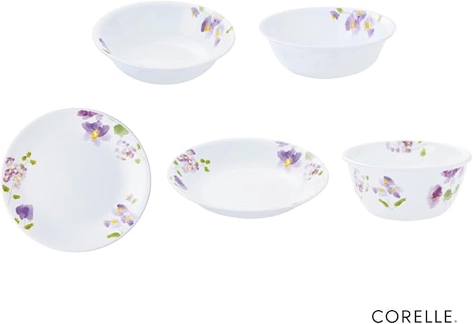 Corelle CP-8941 5-Piece Set, Medium Plate, Deep Plate, Small Bowl, Various Bowl, Break-Resistant, Lightweight, Microwave Safe, Oven Safe, Dishwasher Safe, Daily, Violet Mist