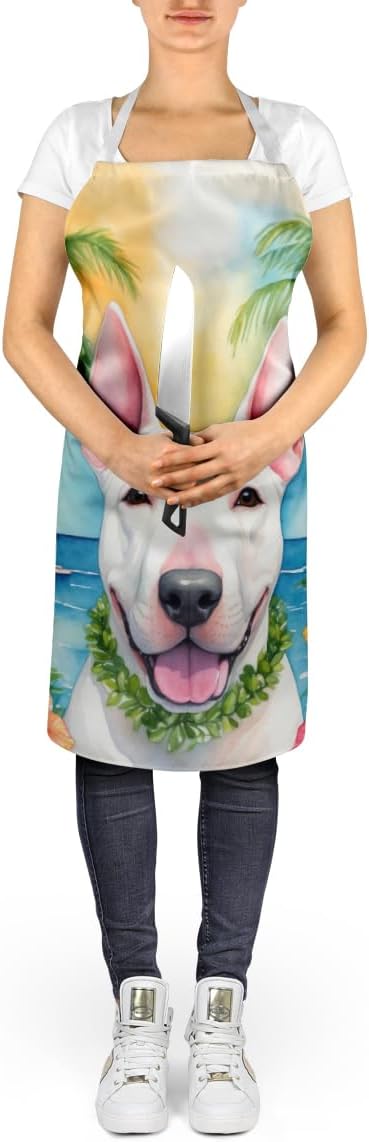 Caroline's Treasures English Bull Terrier Luau Apron Cooking Kitchen Server Baking Crafts Gardening for Adult Women Men, Unisex, Large, Multicolor