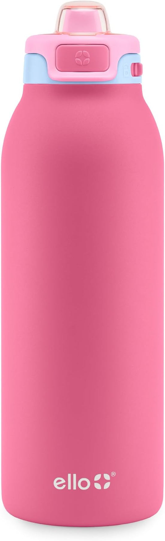 Ello Pop & Fill 40oz Stainless Steel Water Bottle with Quick Fill Technology, Double Walled and Vacuum Insulated Metal, Leak Proof Locking Lid, Sip and Chug, Reusable, BPA Free, Cherry Breeze