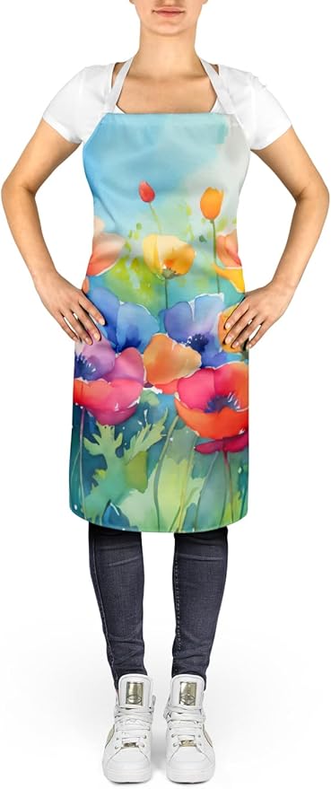 Caroline's Treasures Anemones in Watercolor Apron Cooking Kitchen Server Baking Crafts Gardening for Adult Women Men, Unisex, Large, Multicolor