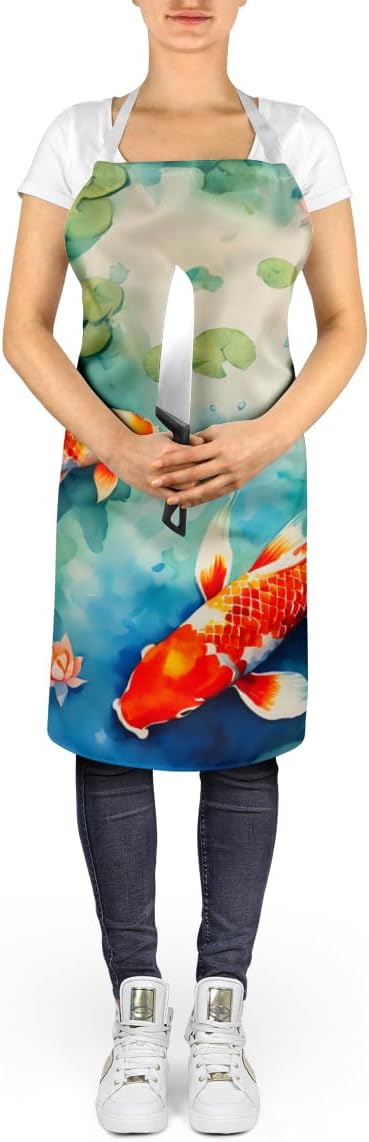 Caroline's Treasures Koi Fish Apron Cooking Kitchen Server Baking Crafts Gardening for Adult Women Men, Unisex, Large, Multicolor
