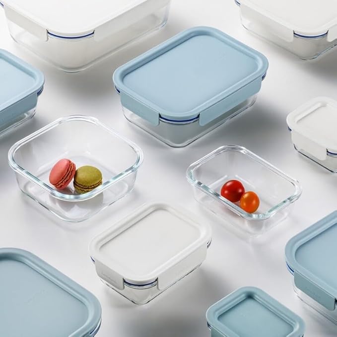 LocknLock LNG214S4M The Clear Heat-Resistant Borosilicate Glass Food Storage Set, 8-Piece (4 Containers + 4 Lids) - Mint