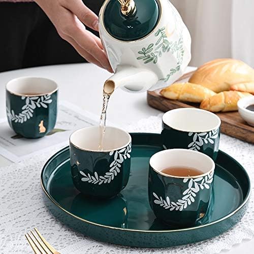 Green Tea Set Cups and Mugs Home Nordic Teapot Living Room Ceramics Water Fixture Five-Piece with Tray Teaware Sets,