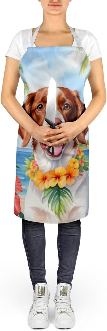Caroline's Treasures Brittany Spaniel Luau Apron Cooking Kitchen Server Baking Crafts Gardening for Adult Women Men, Unisex, Large, Multicolor