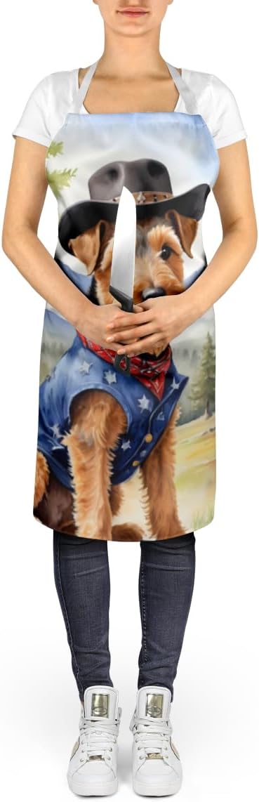 Caroline's Treasures Welsh Terrier Cowboy Welcome Apron Cooking Kitchen Server Baking Crafts Gardening for Adult Women Men, Unisex, Large, Multicolor