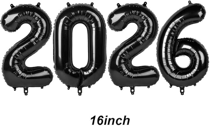 2026 Balloons Black Number 2026 Balloon-16 Inch Number Foil Balloons for New Year Eve Party Supplies Birthday Graduation Anniversary Party Decor 2026 Decorations