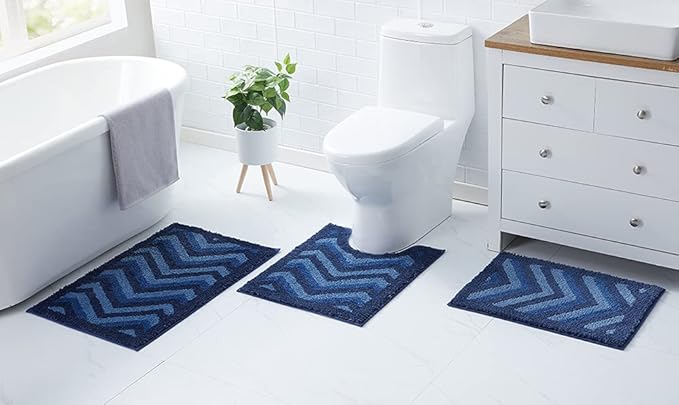 Clara Clark Bathroom Accessories Set - 23PC Shower Curtain Set with Bathroom Trash Can, Navy Bathroom Set, Bathroom Sets with Shower Curtain and Navy Rugs