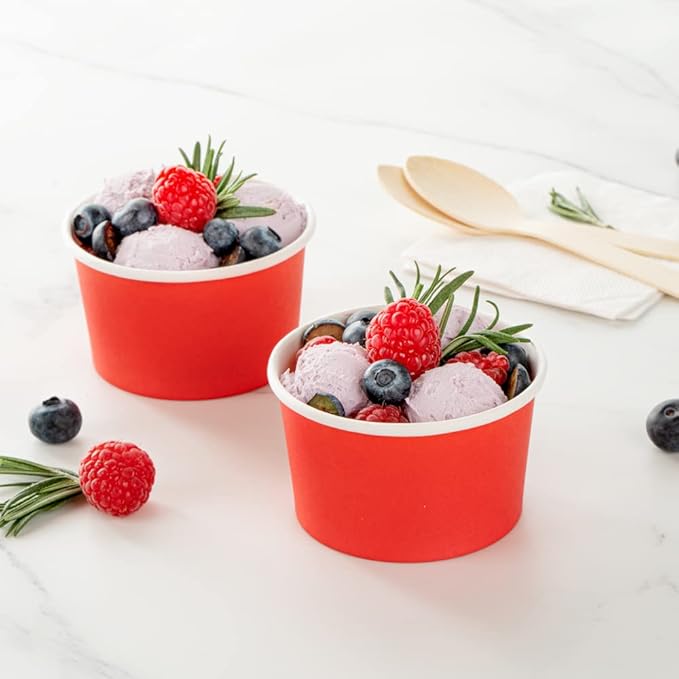 Coppetta 5-Ounce Dessert Cups, 50 Disposable Ice Cream Cups - Lids Sold Separately, Sturdy, Red Paper Frozen Yogurt Bowls, For Hot And Cold Foods, Perfect For Gelato Or Mousse - Restaurantware