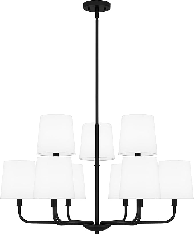 Quoizel Gallagher 2-Tier Chandelier, 32 Inch 9-Light Matte Black Hanging Ceiling Light Fixture, Max Adjustable Height 57", Modern Industrial Design for Dining, Living Room, Kitchen or Office