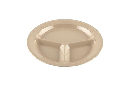 G.E.T. CP-532-S-EC Heavy-Duty 3 Compartment Plastic Divided Compartment Plates, Deep Sided, 11", Sandstone (Set of 4)