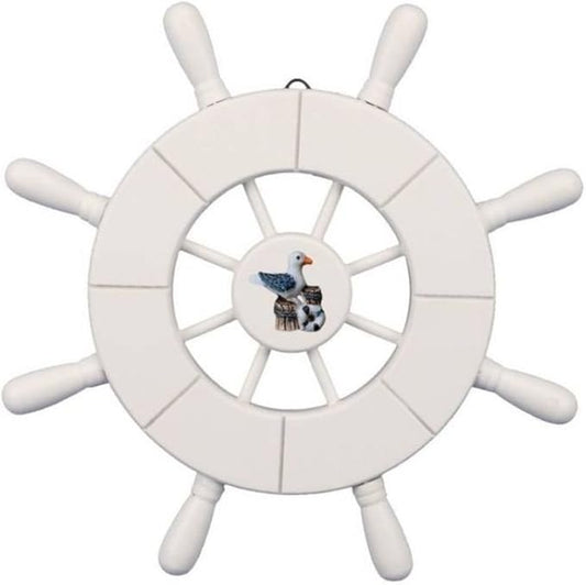 Hampton Nautical Wheel-9-101-seagull Decorative Ship Wheel with Seagull, 9", White