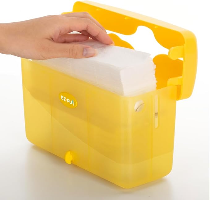 EZbrnd Countertop SLIMFOLD Hand Towel Dispenser for Kitchen/Bathroom/Office/RV/Airbnb, Guest Towel Holder, Sunburst Yellow