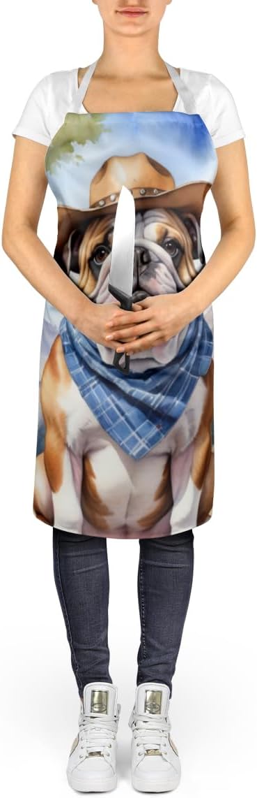Caroline's Treasures English Bulldog Cowboy Welcome Apron Cooking Kitchen Server Baking Crafts Gardening for Adult Women Men, Unisex, Large, Multicolor