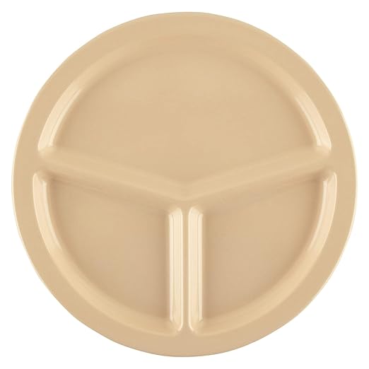 G.E.T. CP-533-T Melamine 3-Compartment Divided Plates, 10", Tan (Set of 12)