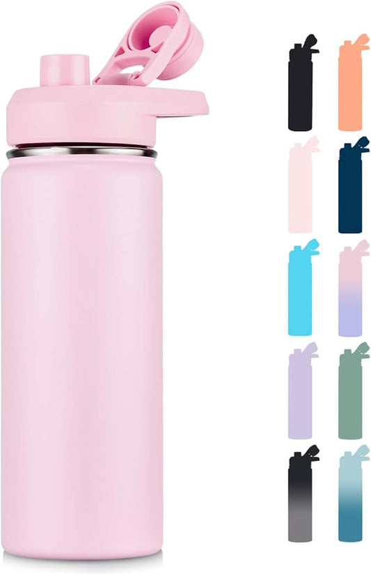 Fijinhom 18 oz Insulated Water Bottle with Handle, 304 Stainless Steel Water Bottles with Wide Mouth, Double Wall Vacuum Sports Water Bottle, BPA Free, Keep Cold and Hot, Pink