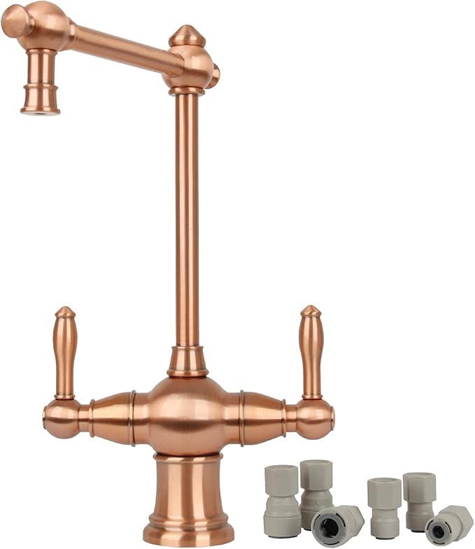 Akicon Two-Handles Copper Drinking Water Filter Faucet, Dual Lever Hot and Cold Water Faucet for Instant Hot Water Tank Dispenser & Filtration System (Modern Style)