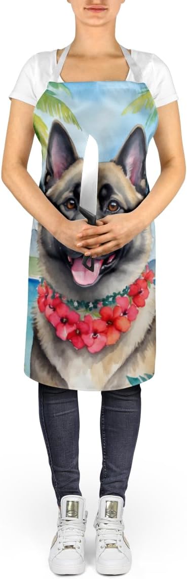 Caroline's Treasures Norwegian Elkhound Luau Apron Cooking Kitchen Server Baking Crafts Gardening for Adult Women Men, Unisex, Large, Multicolor