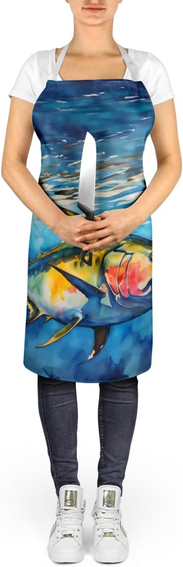 Caroline's Treasures Yellowfin Tuna Apron Cooking Kitchen Server Baking Crafts Gardening for Adult Women Men, Unisex, Large, Multicolor