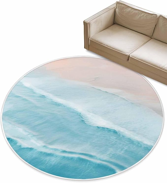 Round Area Rug,Summer Beach Blue Wave Water Ripple Circle Living Room Rug Non-Slip Rugs Indoor Carpet,Seaside Coastal Nautical Soft Comfort Rugs for Bedroom KidsRoom Nursery
