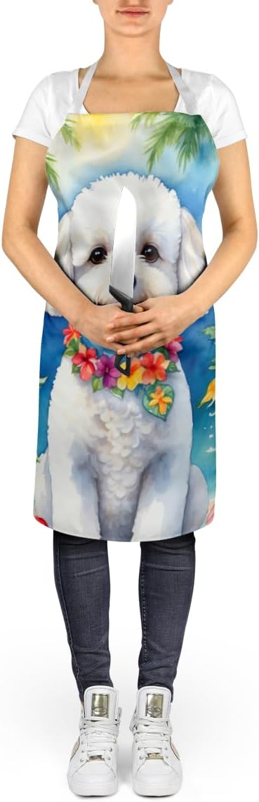 Caroline's Treasures Bichon Frise Luau Apron Cooking Kitchen Server Baking Crafts Gardening for Adult Women Men, Unisex, Large, Multicolor
