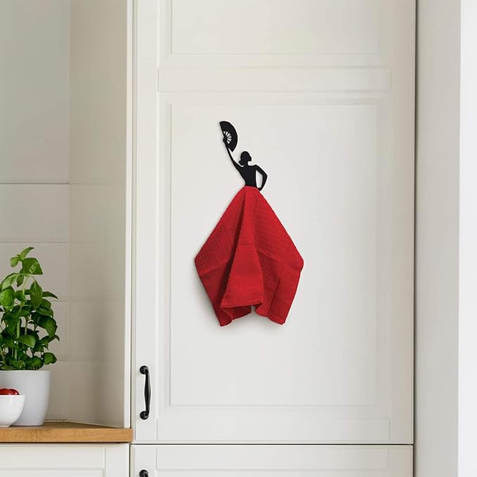Artori Design Black Towel Hook - Hand Towel Holder for Bathroom & Kitchen - Heavy Duty Shower Hook - Flamenco Dancer Design