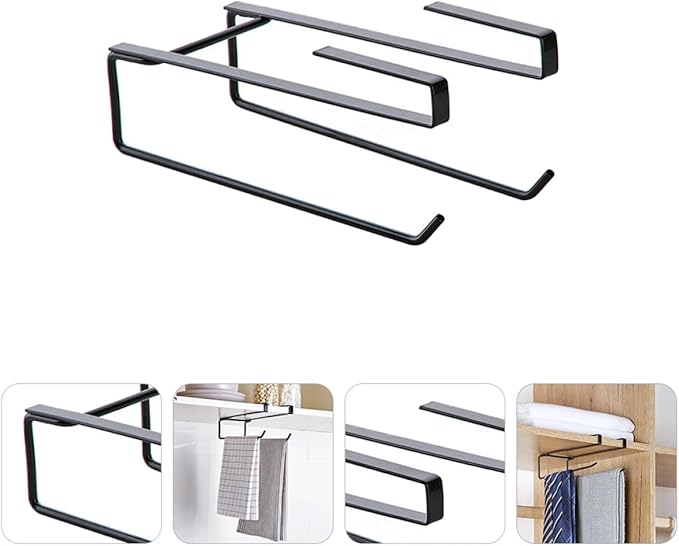 Free-Punch Wall-Mounted Paper Towel Holder Black Kitchen Cabinet Tissue Storage Rack Practical Under Cabinet Organizer for Home and Commercial Use