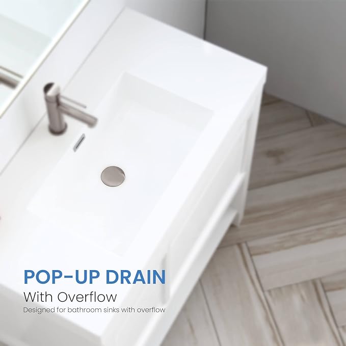 KIBI Bathroom Sink Pop-Up Drain with Overflow (Full Cover) in Brushed Nickel | Lavatory Vanity Drain Stopper | Durable Leak-Proof Sink Drain for Bathroom, Kitchen, and Lavatories (KPW102)