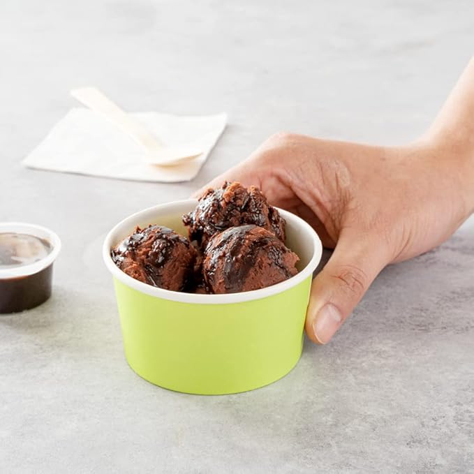 Restaurantware-Coppetta 8-Ounce Dessert Cups, 200 Disposable Ice Cream Cups - Lids Sold Separately, Sturdy, Light Green Paper Frozen Yogurt Bowls, For Hot And Cold Foods, Perfect For Gelato Or Mousse