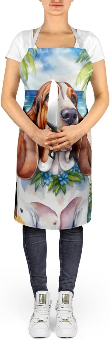 Caroline's Treasures Basset Hound Luau Apron Cooking Kitchen Server Baking Crafts Gardening for Adult Women Men, Unisex, Large, Multicolor