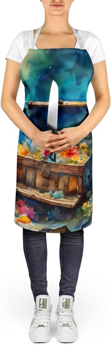 Caroline's Treasures Treasure Chest Apron Cooking Kitchen Server Baking Crafts Gardening for Adult Women Men, Unisex, Large, Multicolor