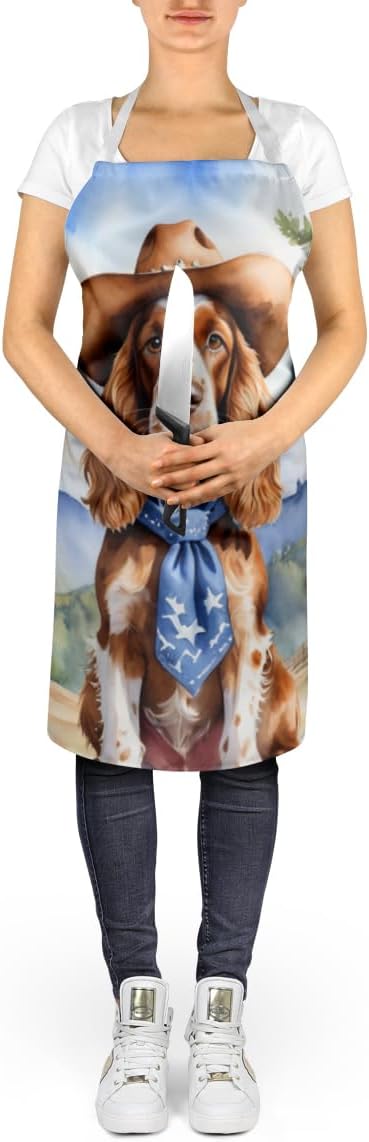 Caroline's Treasures English Cocker Spaniel Cowboy Welcome Apron Cooking Kitchen Server Baking Crafts Gardening for Adult Women Men, Unisex, Large, Multicolor