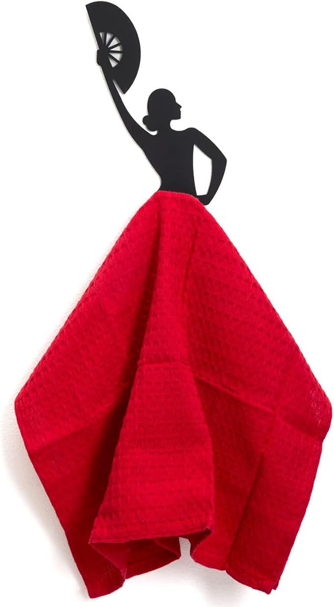 Artori Design Black Towel Hook - Hand Towel Holder for Bathroom & Kitchen - Heavy Duty Shower Hook - Flamenco Dancer Design