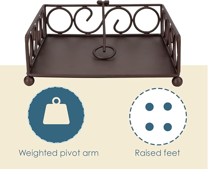 Napkin Holder For Table, By Home Basics (Bronze) | Napkin Holders For Kitchen | Scroll Design Table Napkin Holder with Stopper Medium