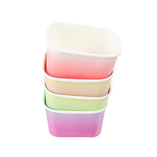 Restaurantware Paper Cups 200 Count 12 Ounce Square Disposable Ice Cream Containers, Leak-Resistant Paper Dessert To Go Cups, Hot And Cold Food, Durable Assorted Ombre Design