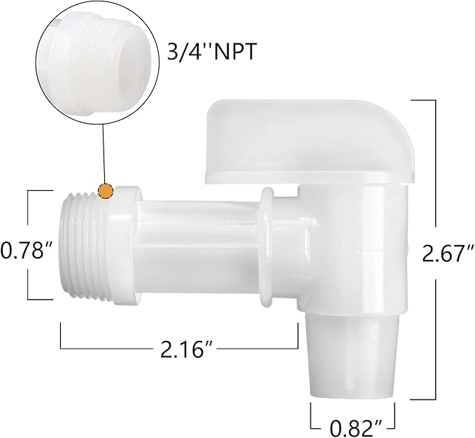8Pcs 3/4” Male Barrel Faucet for 5 Gallon Water Jugs Plastic Drum Faucet Spigot Replacement Water Spigot by MUGLIO (White)