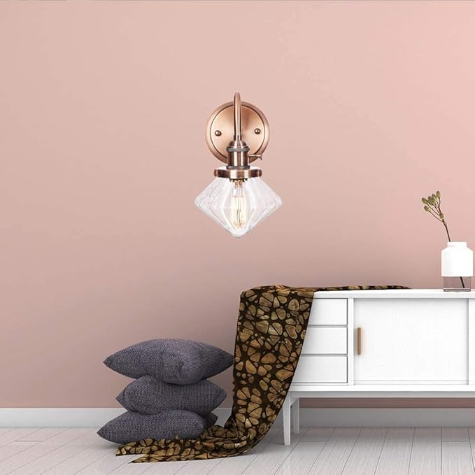 Wall Lamps, Nordic Creative Iron Sconce Lighting with Switch, Clear Glass Lampshade Metal Wall Lights for Bedroom