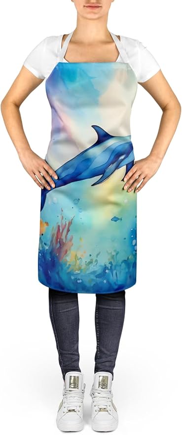 Caroline's Treasures Dolphin Apron Cooking Kitchen Server Baking Crafts Gardening for Adult Women Men, Unisex, Large, Multicolor