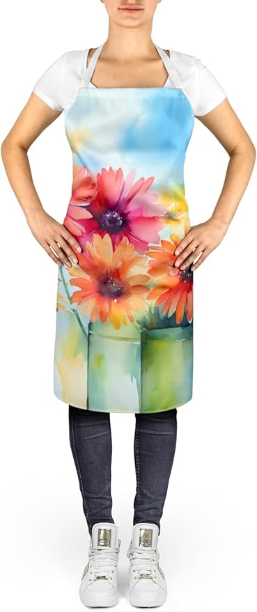 Caroline's Treasures Gerbera Daisies in Watercolor Apron Cooking Kitchen Server Baking Crafts Gardening for Adult Women Men, Unisex, Large, Multicolor