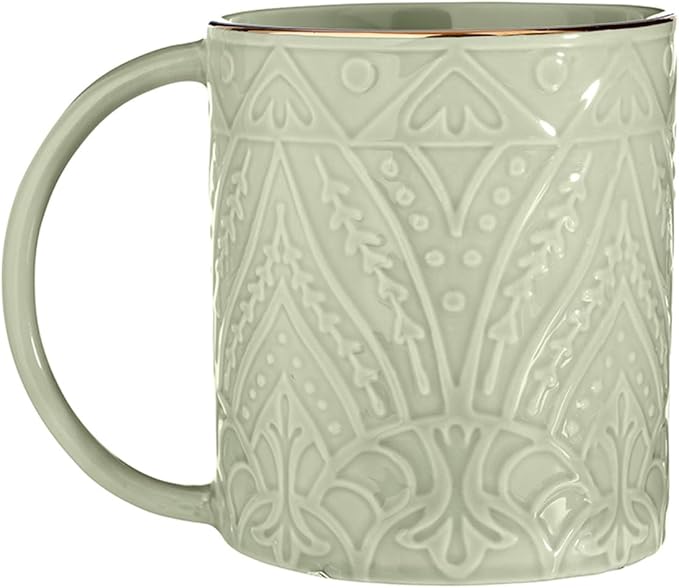 Santa Barbara Design Studio Embossed Ceramic Winter Christmas Holiday Mug, 16-Ounce, Sage Mist