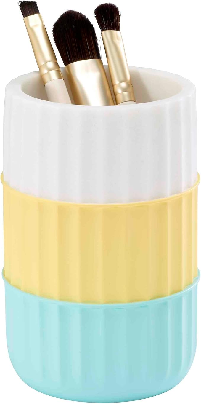 IZOD - Tumbler, Resin Countertop Bathroom Accessories, Dorm Room Essentials, Striped Bathroom Decor (Clubhouse Collection, Aqua)