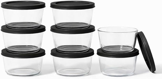 DURA LIVING 16-Piece Glass Food Storage Containers Set (8 Containers + 8 BPA-Free Lids) | 1-Cup, Leakproof | Microwave, Freezer, Oven & Dishwasher Safe | Ideal for Meal Prep & Pantry Organization