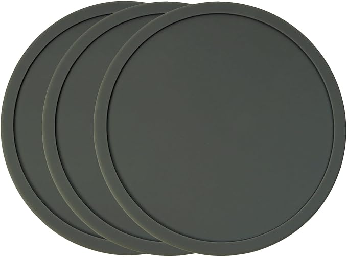 ONLYKXY 3 Pieces 3.93 Inch Silicone Coasters, Round Coasters for Drinks, Beverage Coffee Tea Coaster (Dark Grey)